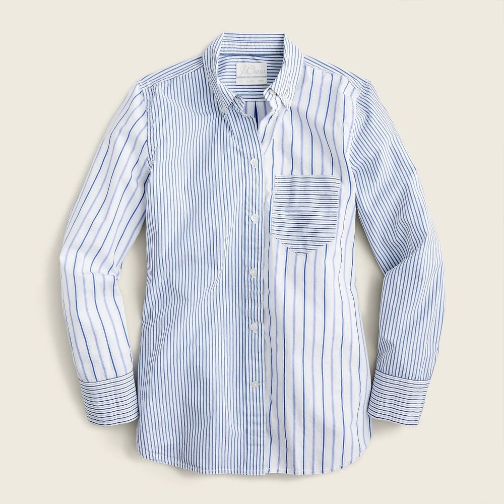 NWOT J. Crew Mixed Striped Classic Poplin Button Down Shirt Sz 10